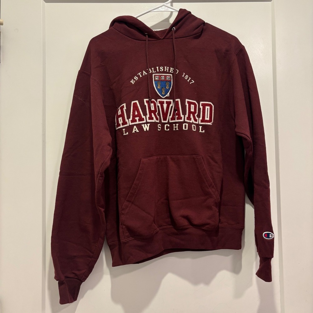 Champion Harvard Law School Hoodie Maroon Eco Fleece Sweatshirt Mens Small